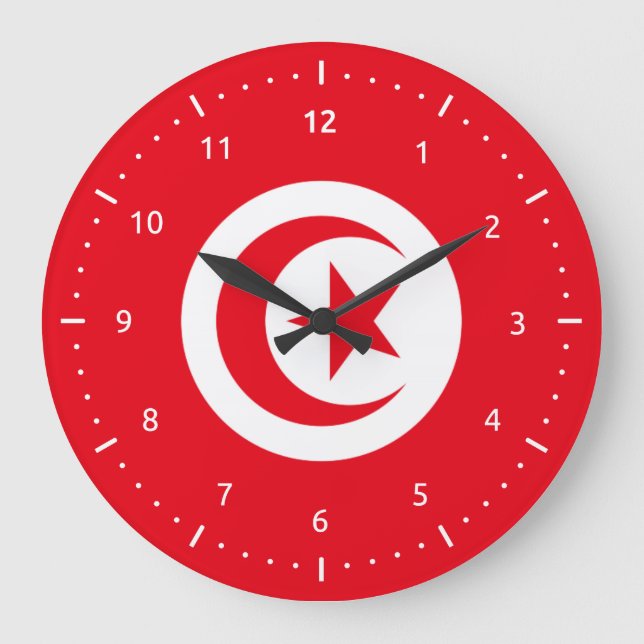 Wall Clock mit Flagge Tunesiens Große Wanduhr (Vorderseite)