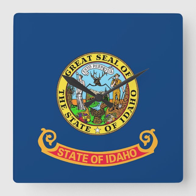 Wall Clock mit Flagge von Idaho, USA Quadratische Wanduhr (Vorderseite)
