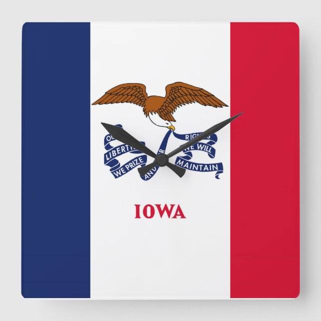 Wall Clock mit Flagge von Iowa, USA Quadratische Wanduhr (Vorderseite)