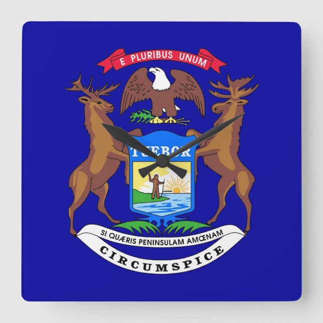 Wall Clock mit Flagge von Michigan, USA Quadratische Wanduhr (Vorderseite)