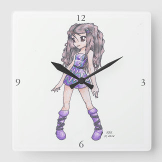Wall Clock mit Girl in Lila Kleid mit Stiefeln Quadratische Wanduhr