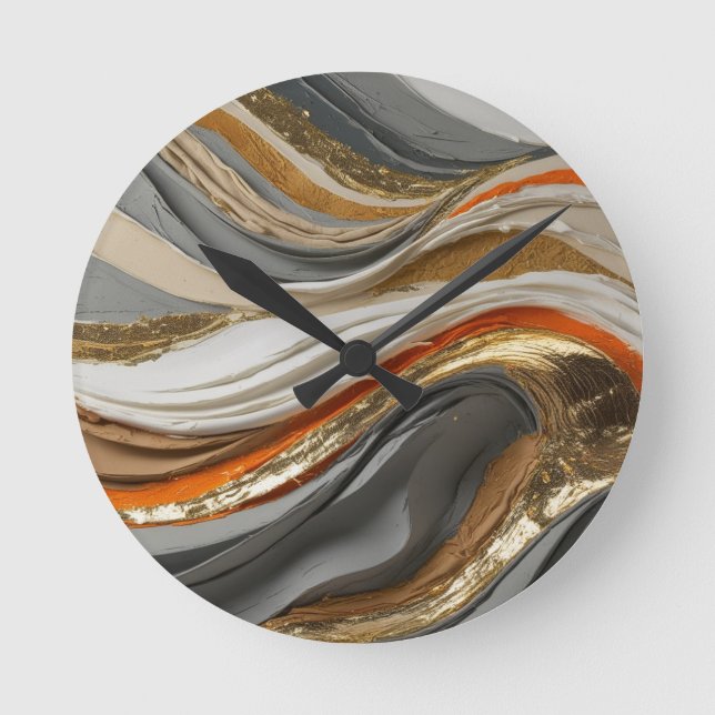 Wall Clock mit lebhaften Orange- und Grautönen Runde Wanduhr (Vorderseite)