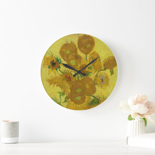 Wall Clock mit Van Gogh's Sonnenblumen Große Wanduhr (Zuhause)