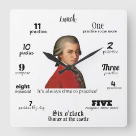 Wall Clock - Mozart - It's always time to practice Quadratische Wanduhr