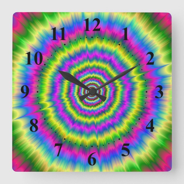 Wall Clock Neon Explosion Quadratische Wanduhr (Vorderseite)