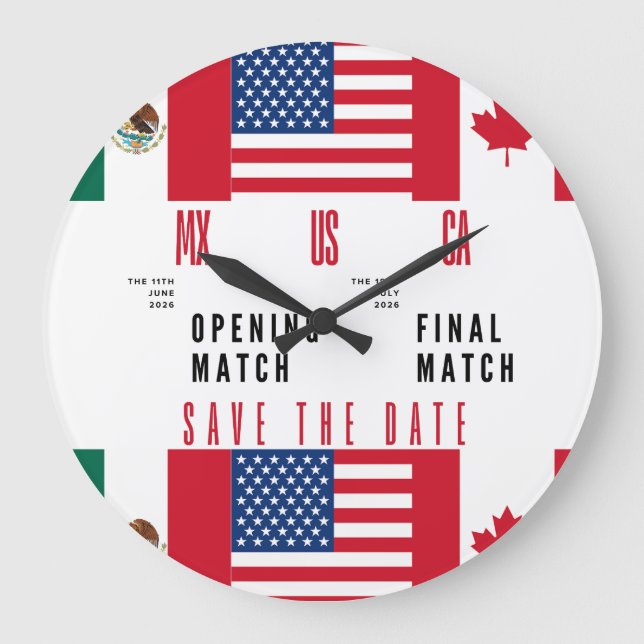 Wall Clock Opening & Final Match 2026 MX-US-CA Große Wanduhr (Vorderseite)