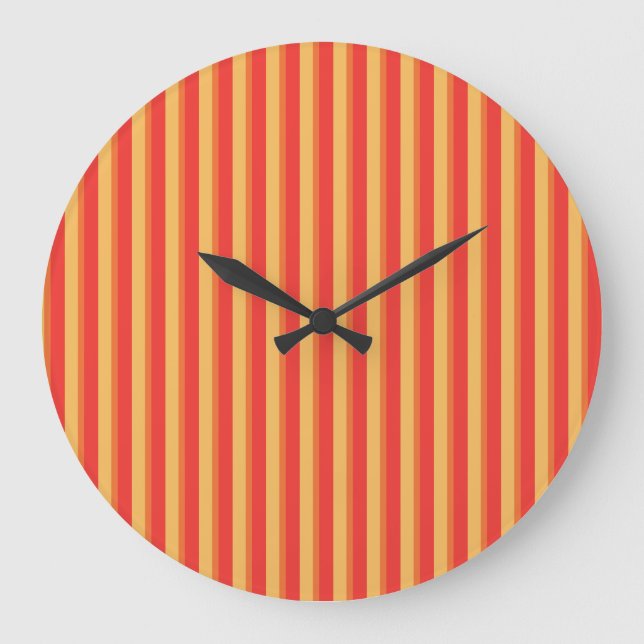 Wall Clock: orange, rot und gelb Streifen Große Wanduhr (Vorderseite)
