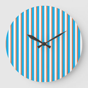 Wall Clock: orange, türkisblau, weiße Streifen Große Wanduhr