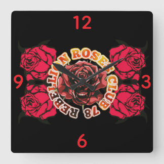 Wall Clock RebellionRosesClub78  Quadratische Wanduhr