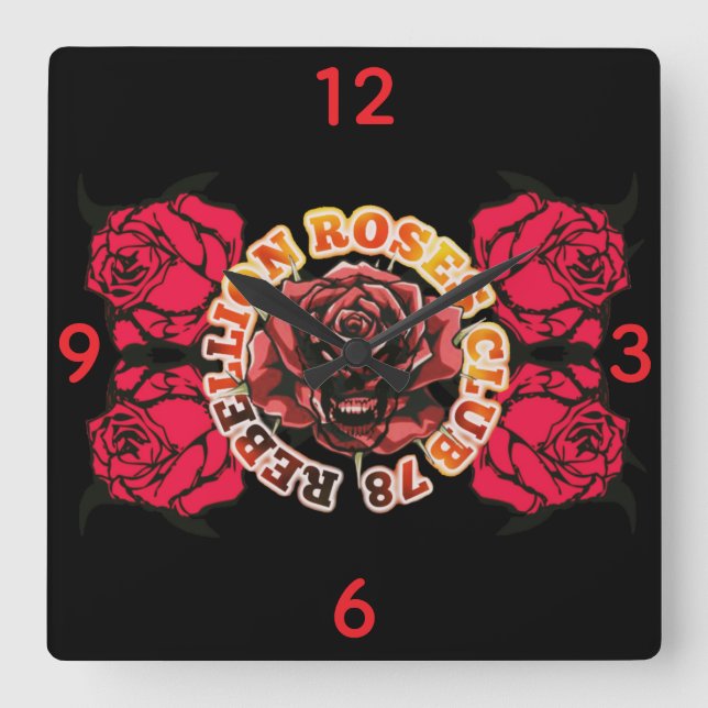 Wall Clock RebellionRosesClub78  Quadratische Wanduhr (Vorderseite)