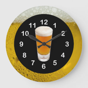 Wall Clock Schwarzes Gold Die Zeit ist Bier O'Cloc Große Wanduhr