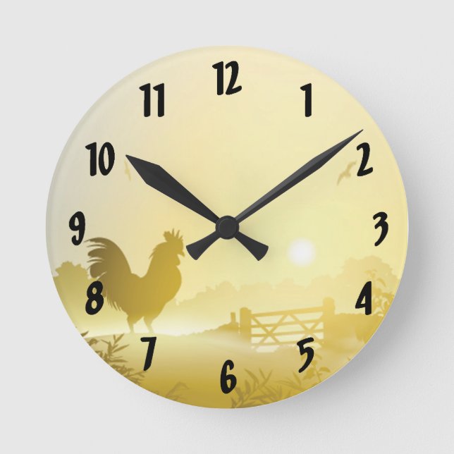 Wall Clock Sonniger Morgen Bauernhof Rustikales So Runde Wanduhr (Vorderseite)