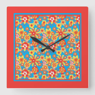 Wall Clock, Square, Ditsy Floral Pattern Quadratische Wanduhr