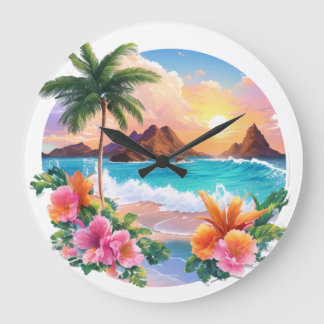Wall Clock: Tropische Ruhe Majestic Palm Tree Große Wanduhr