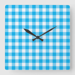 Wall Clock, Türkis Blau und Weiß Karo Gingham Quadratische Wanduhr