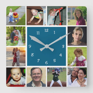 Wall Clock with 12 personal photos Quadratische Wanduhr