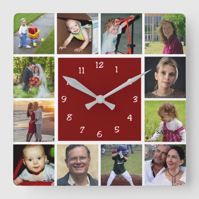 Wall Clock with 12 personal photos Quadratische Wanduhr (Vorderseite)
