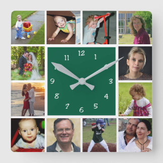 Wall Clock with 12 personal photos Quadratische Wanduhr