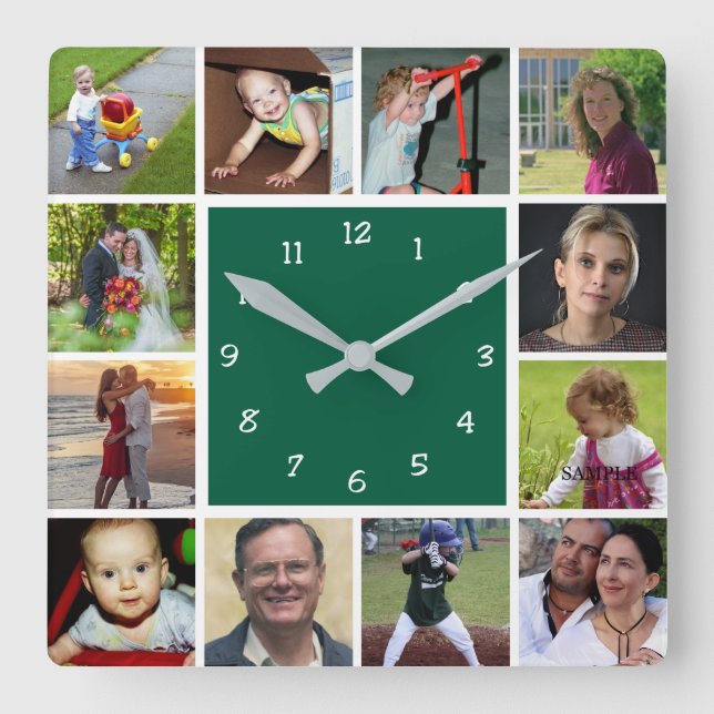 Wall Clock with 12 personal photos Quadratische Wanduhr (Vorderseite)