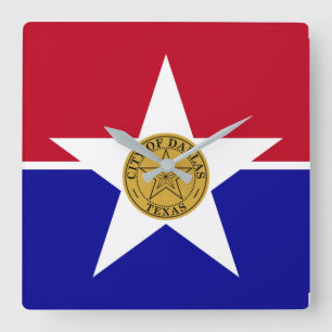 Wall Clock with Flag of Dallas City, USA Quadratische Wanduhr