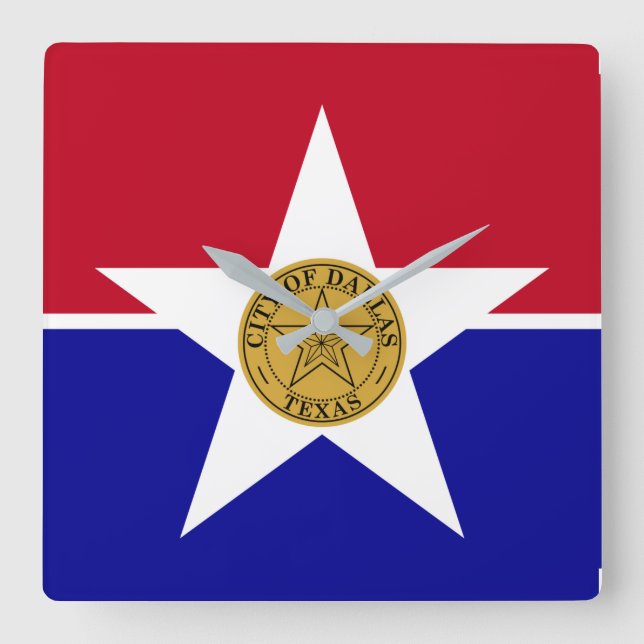 Wall Clock with Flag of Dallas City, USA Quadratische Wanduhr (Vorderseite)
