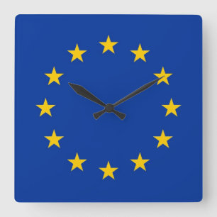 Wall Clock with Flag of European Union Quadratische Wanduhr