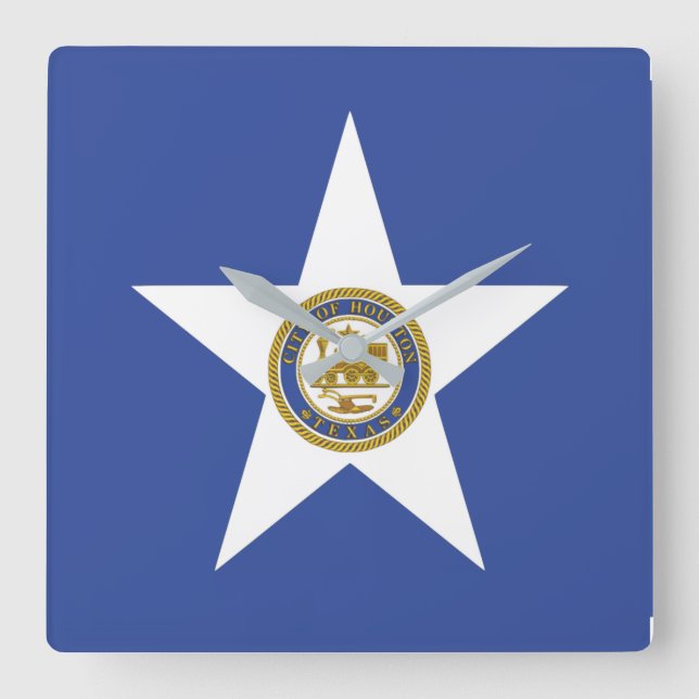 Wall Clock with Flag of Houston City, USA Quadratische Wanduhr (Vorderseite)