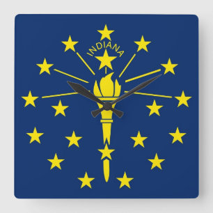 Wall Clock with Flag of Indiana, USA Quadratische Wanduhr