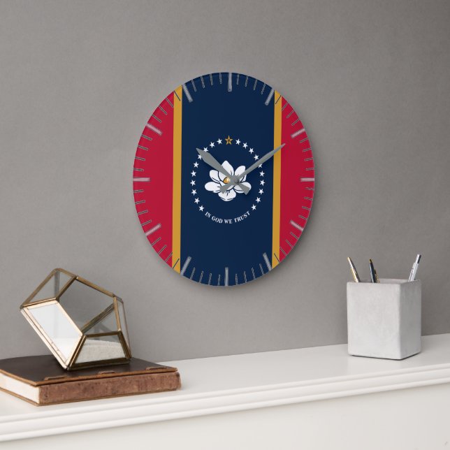 Wall Clock with flag of Mississippi State, USA Große Wanduhr (Büro)