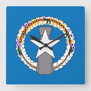 Wall Clock with Flag of Northern Mariana Islands Quadratische Wanduhr