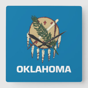 Wall Clock with Flag of Oklahoma, USA Quadratische Wanduhr