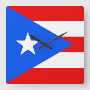 Wall Clock with Flag of Puerto Rico, USA Quadratische Wanduhr
