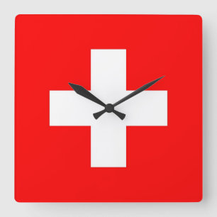 Wall Clock with Flag of Switzerland Quadratische Wanduhr