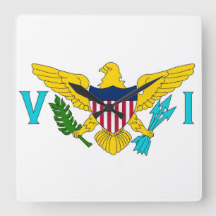 Wall Clock with Flag of Virgin Islands, USA Quadratische Wanduhr
