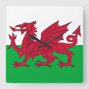 Wall Clock with Flag of Wales Quadratische Wanduhr