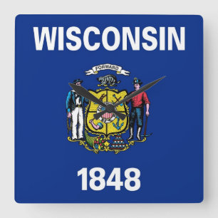 Wall Clock with Flag of Wisconsin, USA Quadratische Wanduhr