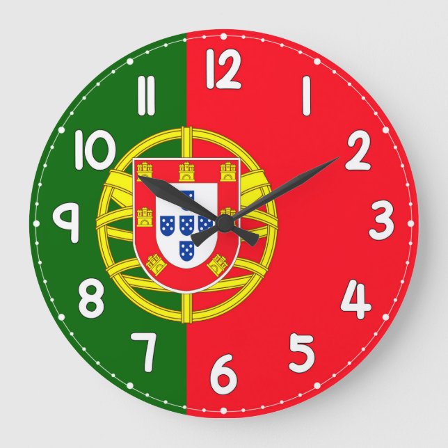 Wall Clock with Portugal Flag - Flag of Portugal Große Wanduhr (Vorderseite)