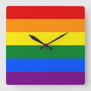 Wall Clock with Rainbow LGBT Pride Flag Quadratische Wanduhr