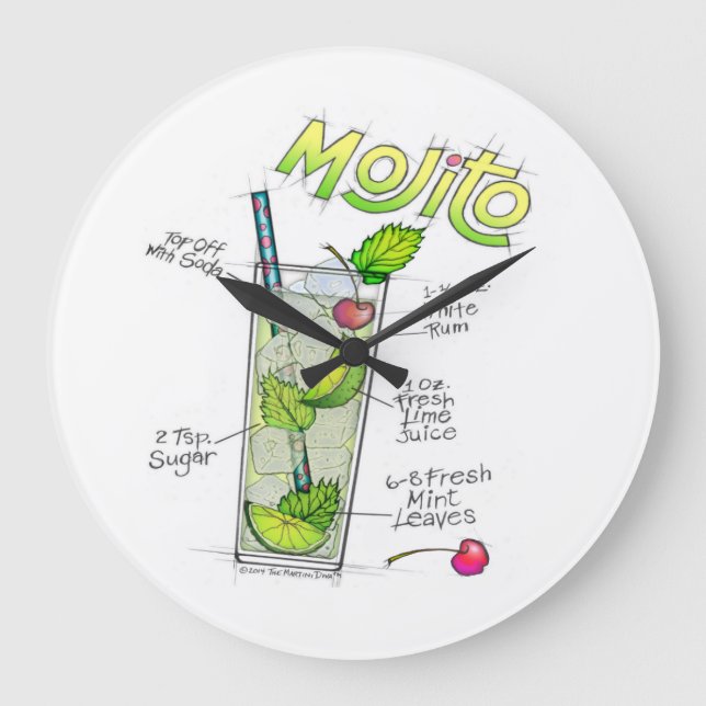 WALL CLOCKS - MOJITO RECIPE COCKTAIL ART GROßE WANDUHR (Vorderseite)