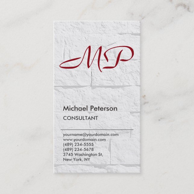 Wall Design Red Park Avenue Monogram Business Card Visitenkarte (Vorderseite)