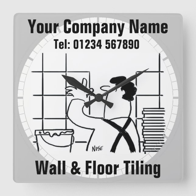 Wall & Floor Tiling Business Office Wall Clock Quadratische Wanduhr (Vorderseite)