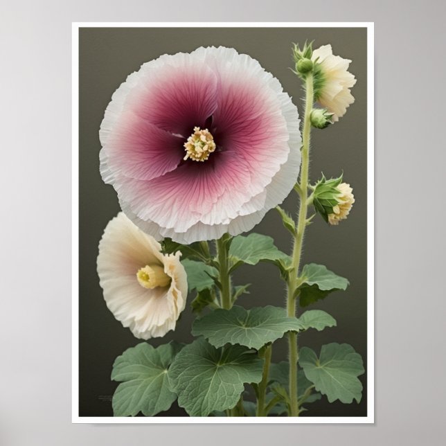 Wall Poster Beautiful Hollyhock Blume Mauer (Vorne)