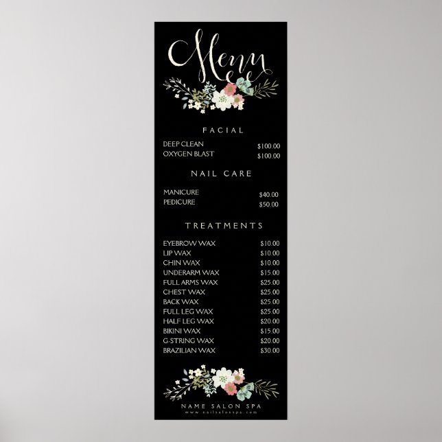 Wall Print Wellness-Center Salon Beautician Menü P Poster (Vorne)