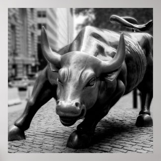 Wall Street Bull Black and White Fotografy Poster