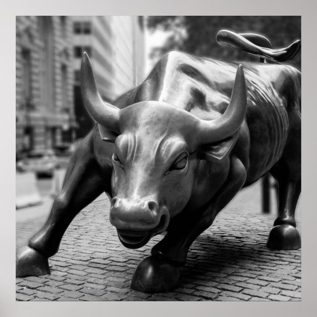 Wall Street Bull Black and White Fotografy Poster (Vorne)