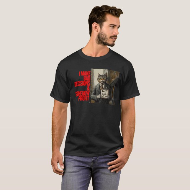 Wall Street Cat Meme | Funny Minimalistisch T-Shirt (Vorne ganz)