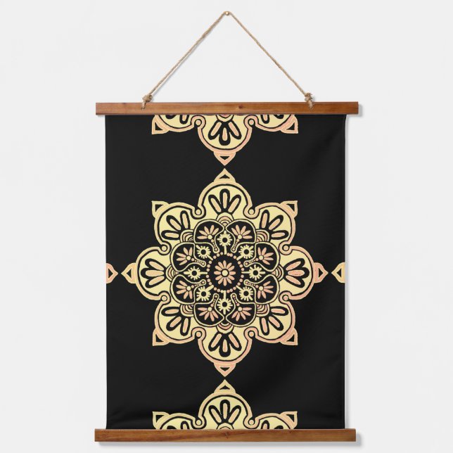 Wall Tapestry Boho Medallion Wandteppich Mit Holzrahmen (Vorderseite)