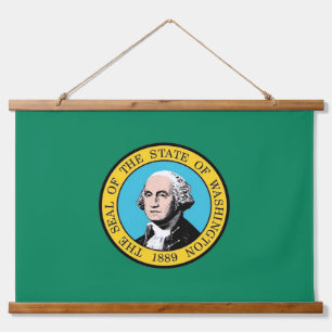 Wall Tapestry mit Flagge von Washington, USA. Wandteppich Mit Holzrahmen