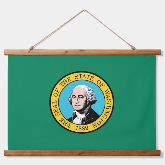 Wall Tapestry mit Flagge von Washington, USA. Wandteppich Mit Holzrahmen (Vorne)