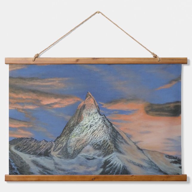 Wall Tapestry - "The Matterhorn At Sunset" Wandteppich Mit Holzrahmen (Vorne)